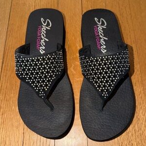 Skechers Yoga Foam Black Sparkle Flip Flop Sandals Wmn 8 Sparkle Platform